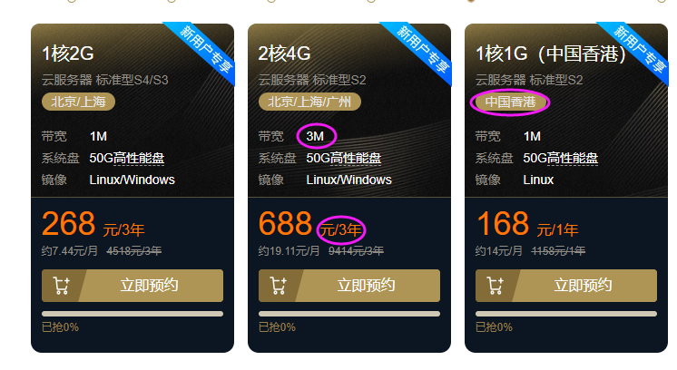 腾讯云双11服务器优惠: 香港1H1G 168/年 1H2G 288/年（国内机房2H4G 3M 688元3年 5年998元 建站服务器首选）-59QC